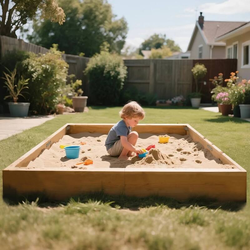 Kids Sand Box, 2 in 1 Outdoor Wood Sandbox with Cove, Two Corner Seats
