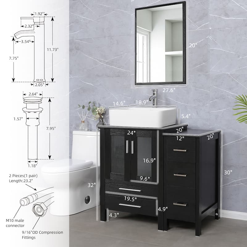 72" Bathroom Vanity Set Vessel Sink Cabinet Mirror Combo