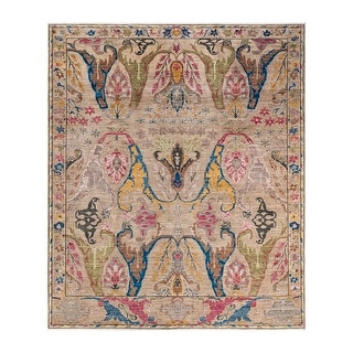 Hand Knotted Traditional Tribal Wool Ivory Area Rug - 8' 3" x 9' 9"