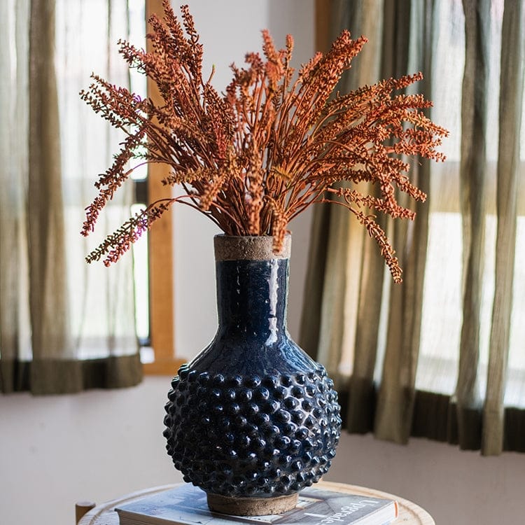 RusticReach Large South East Asia Navy Blue Domo Coarse Pottery Vase