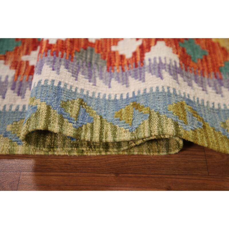 Geometric Kilim Oriental Accent Rug Flatweave Wool Carpet - 3'3"x 4'8"