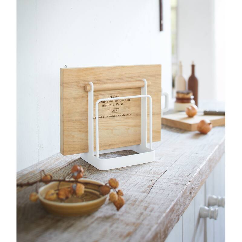 Yamazaki Home Cutting Board Stand, Steel and Wood - L 4.13 x W 5.51 x H 6.3 inches
