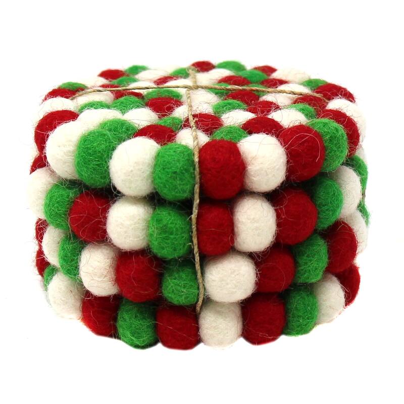 The Curated Nomad Southard Handmade Colorful Felt Ball Coasters (Set of 4) - N/A - Peppermint