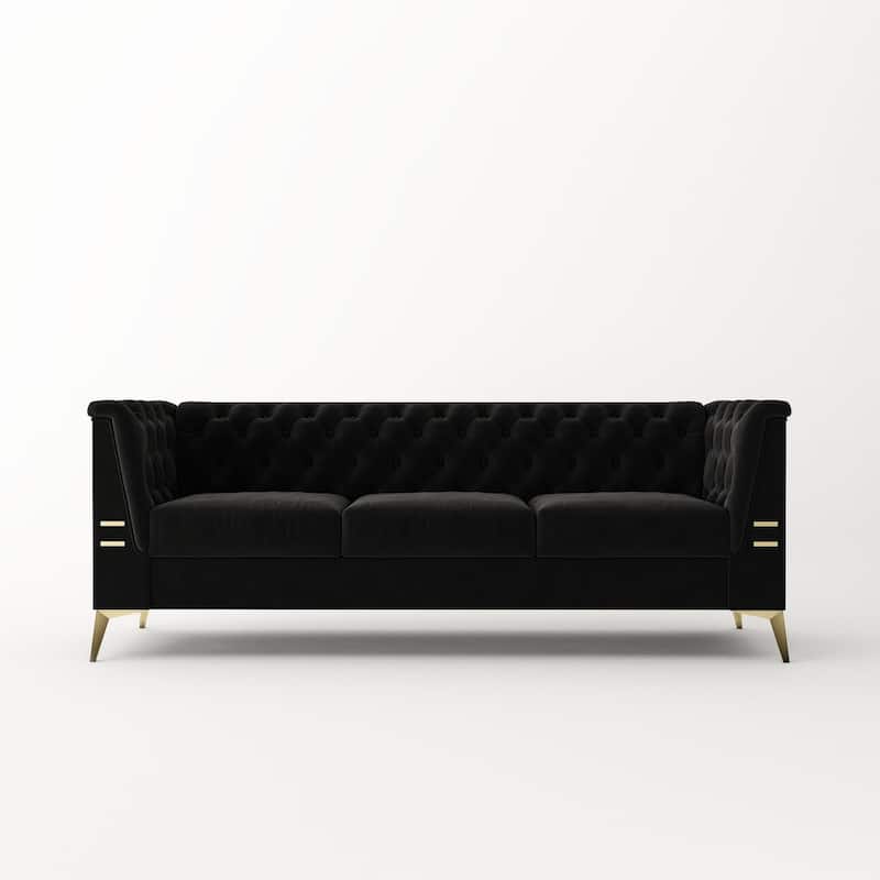 Velvet Upholstered 3-Seater Sofa Modern Living Room Deep Button Tufting Couch