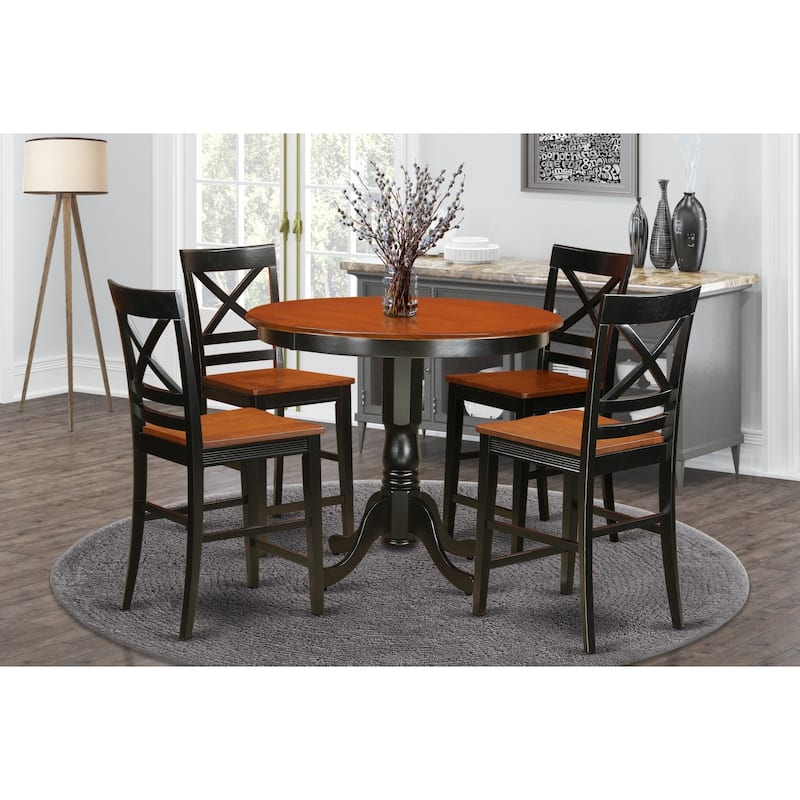Kitchen Counter Height Set - 5 Piece Table & Chairs - Modern Dining Room Furniture - Black Cherry Finish