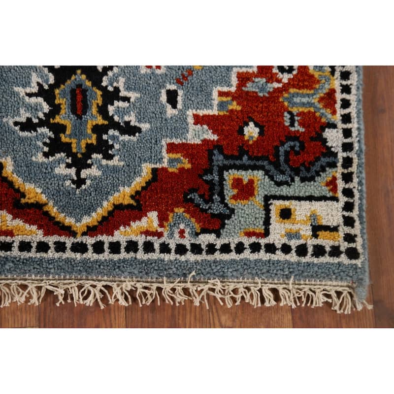 Blue Geometric Kazak Oriental Accent Rug Hand-Knotted Wool Carpet - 2'0" x 3'0"