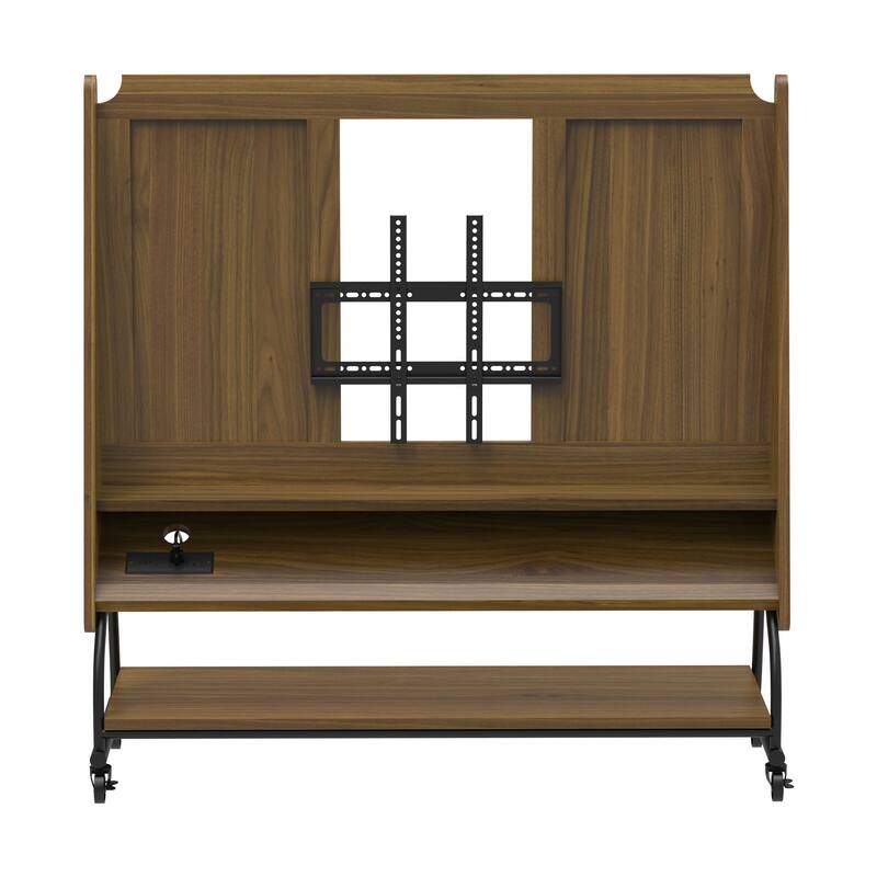 GDFStudio Marlowe Mobile Wood TV Stand with Mount for 32-50" TV with Projector Screen and Power Outlets