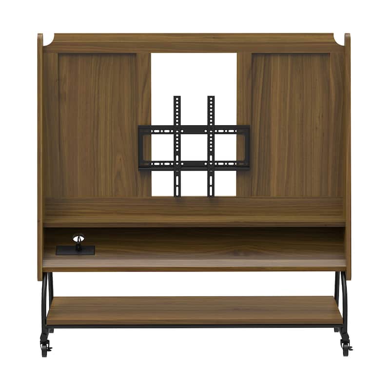 Mobile TV Stand with Mount for 32-50" TV with Projector Screen & Power Outlets - Adjustable Rolling TV Cart, MDF Wood