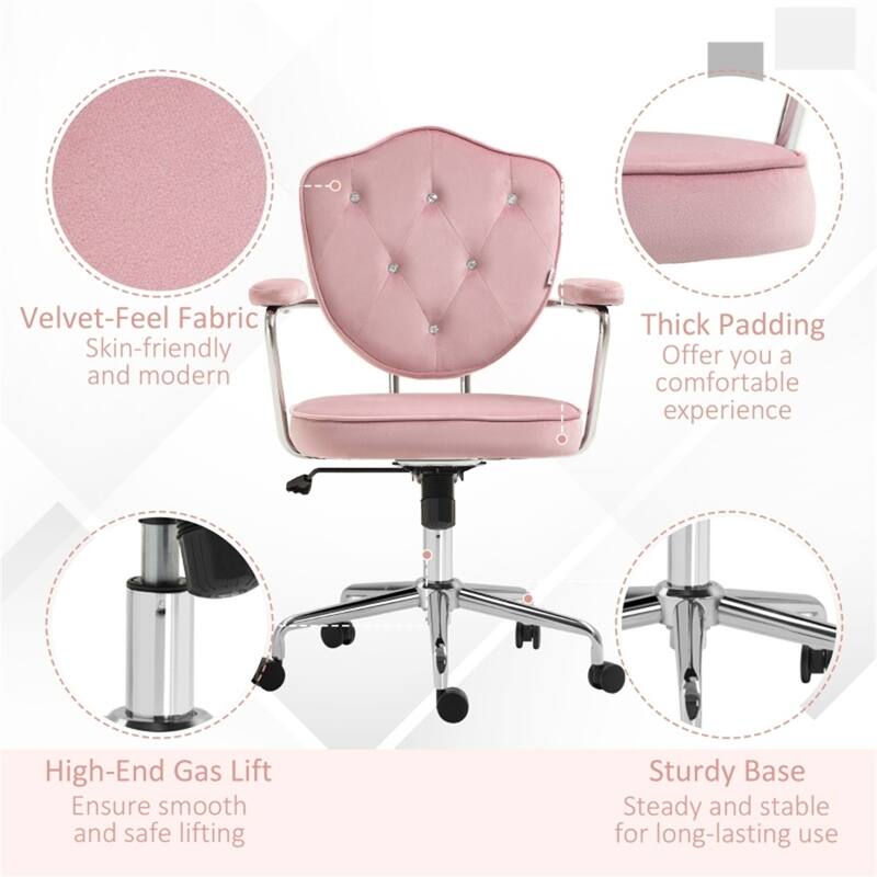 Rhinestone-Studded Back Office Chair with Swivel Wheels - 24.8" W x 24.2" D x 36.6" - 39.8" H