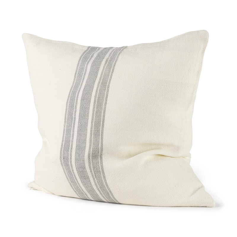 Patrice Cream w/ Gray Stripes Decorative Pillow Cover - 22"W x 22"H x 0.2"D