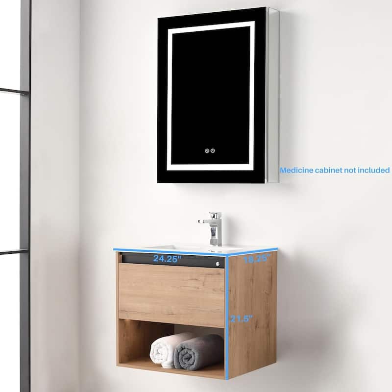 Blossom Bergen Wall Mounted Floating Bathroom Vanity with Sink - Oak - 24" Acrylic Sink
