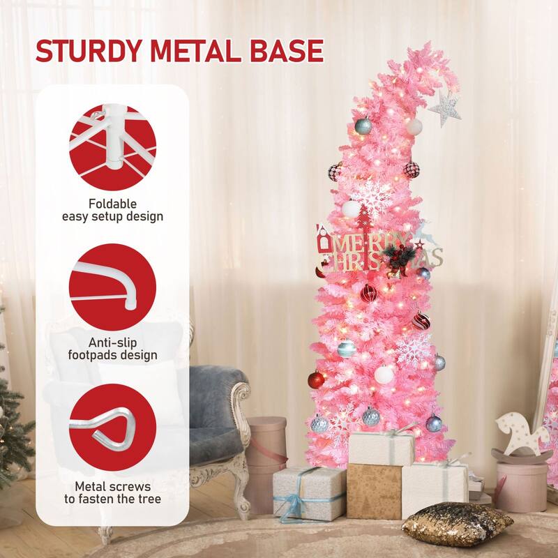 VEIKOUS 6ft Pre-Lit Artificial Christmas Tree with Adjustable Curved or Straight Top - N/A