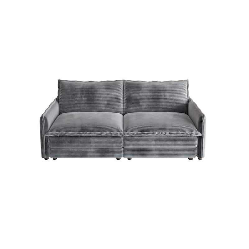 Deep Seating Corduroy Upholstered Loveseat Sofa with Pillows
