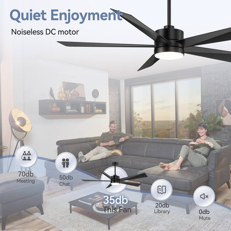 Breezary 65"/52"/42" 5-Blade LED Ceiling Fan with Light Kit and Remote