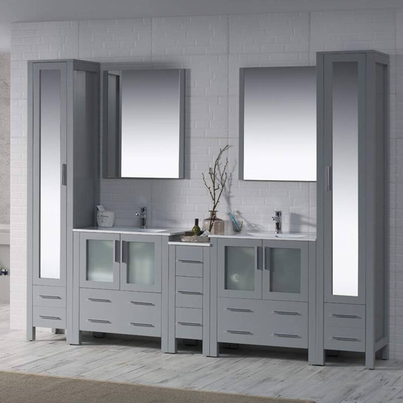 Blossom 102" Solid Wood Double Vanity w/ Sinks, Mirrors & Cabinet