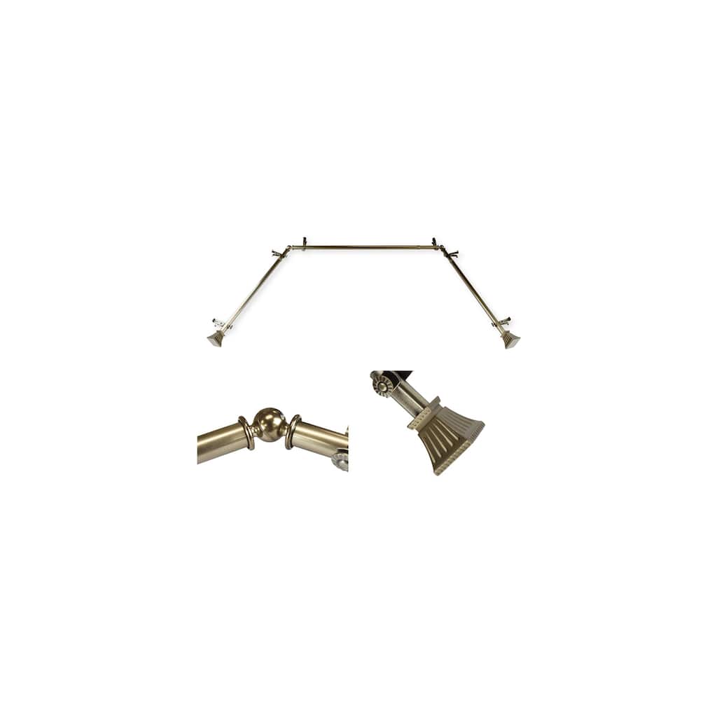 Bay Window Curtain Rods Adjustable 3-Part Telescoping Antique Brass Hardware Set - M