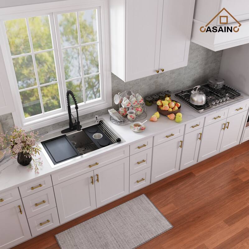 Handmade All-in-One Drop-In 2-hole 33 in. Single Bowl 18 Gauge Stainless Steel Workstation Kitchen Sink with Spring Neck Faucet