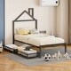 preview thumbnail 70 of 75, Metal Platform Bed with 2 Drawers, Bedroom Kids Bed Frame with House-Shaped Headboard Design and Support Slats, Easy Assembly