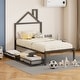 preview thumbnail 10 of 16, Twin Size Metal Platform Bed with 2 Drawers,House-Shaped Headboard Design, White Black