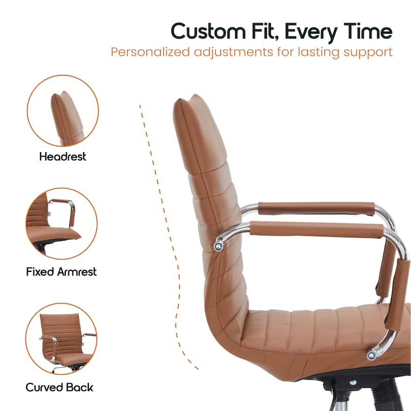 Harris Ergonomic Mid-Back Leather Office Chair with Metal Frame, Adjustable Height, Tilt Lock, and Swivel for Home Office
