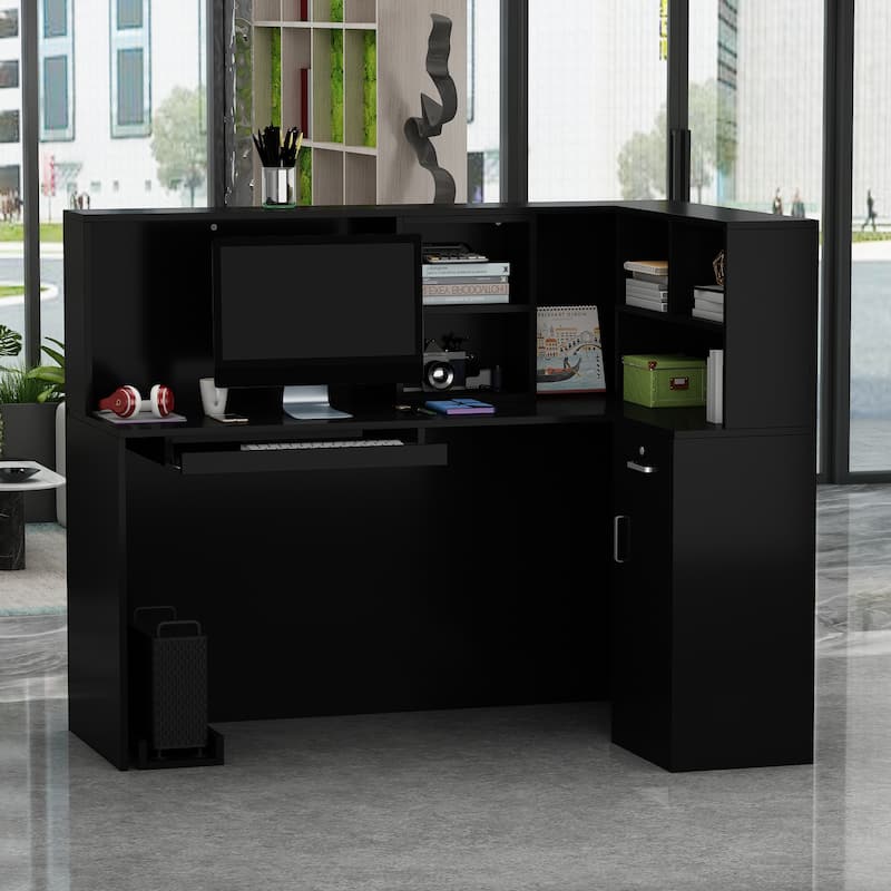 55.9-inch L-shaped Black or White Marbled Wood Reception Desk