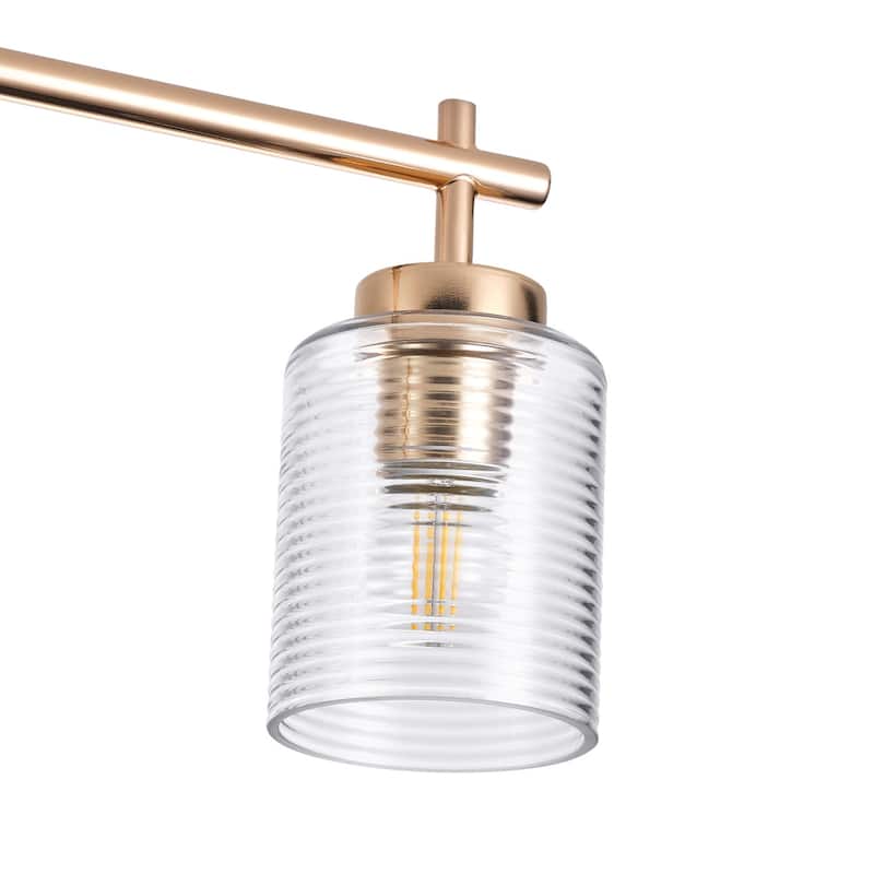 Farmhouse Gold Multi-Bulb Kitchen Island Chandelier with Stripe Clear Glass Shades