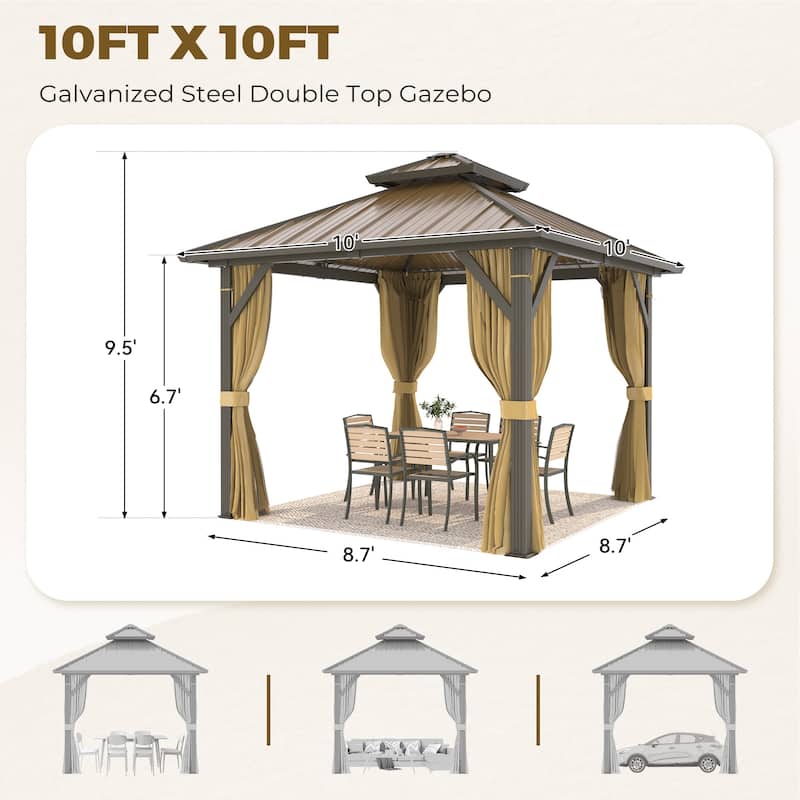 Outdoor Hardtop Gazebo with Galvanized Steel Double Roof & Aluminum Frame, Outdoor pergola with Premium Curtains and Nettings