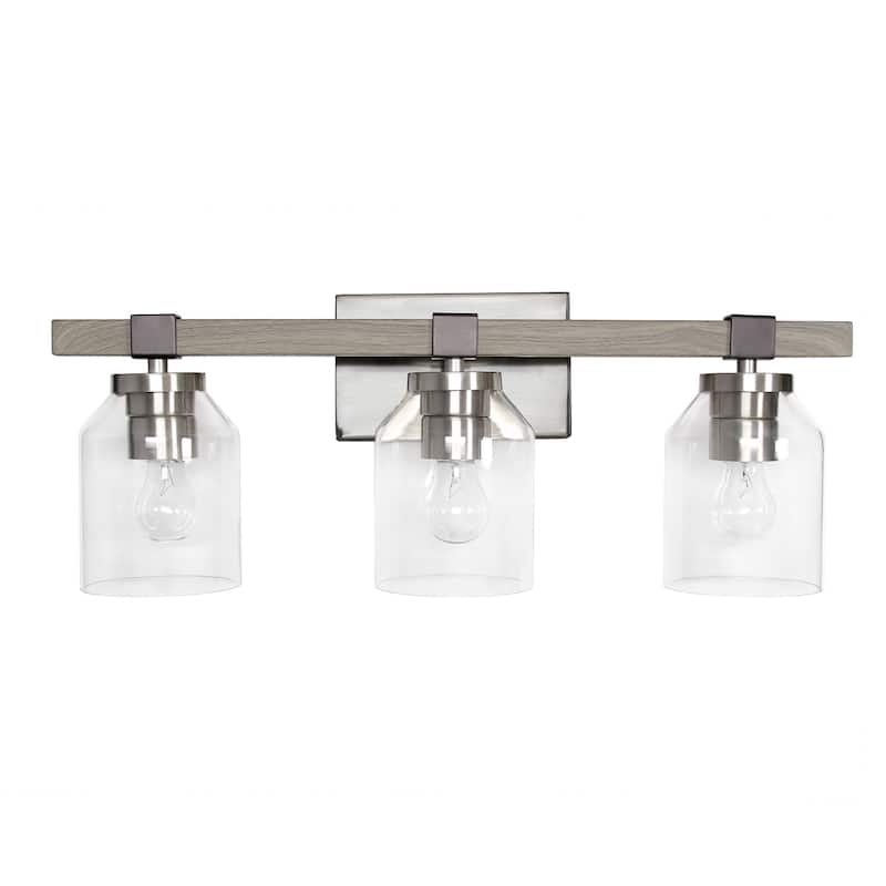 3-Light Vanity Light - Metal & Glass Shade Wall Sconce - Brushed Nickel & Black Finish - 6.5