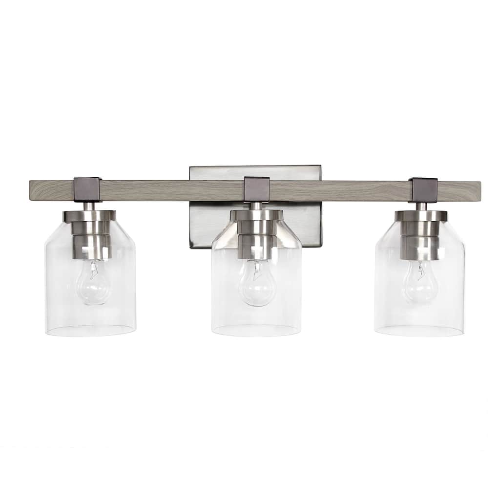 3-Light Vanity Light - Metal & Glass Shade Wall Sconce - Brushed Nickel & Black Finish - 6.5