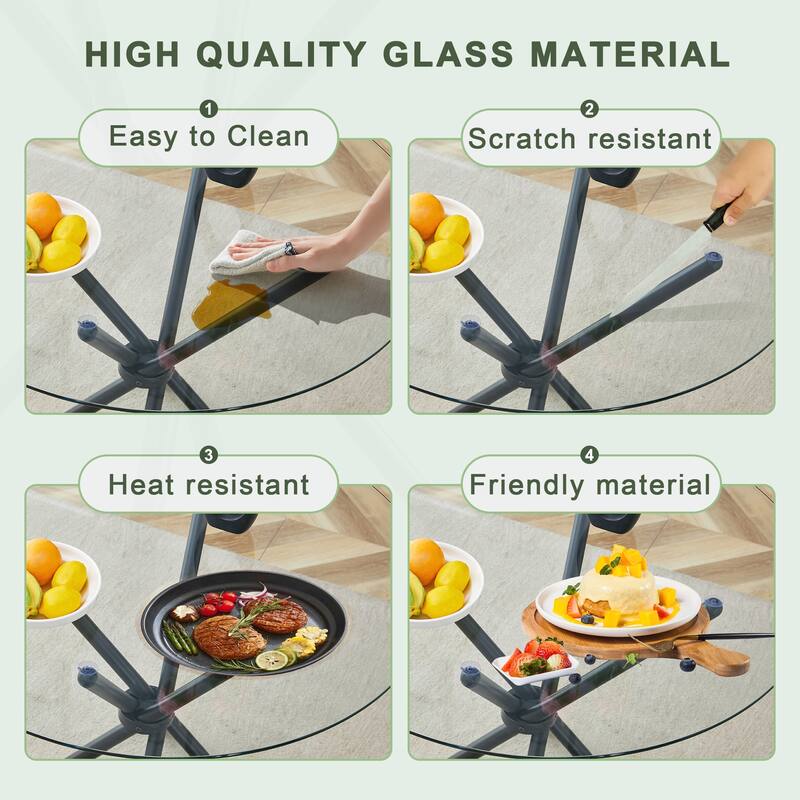 Exquisite Tempered Glass Round Table with Sturdy Metal Legs for Stylish Spaces