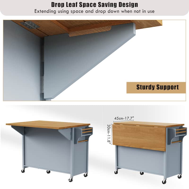 52" Kitchen Island with Drop Leaf,Spice Rack,Towel Rack,Doors and Drawers,Kitchen Storage Cart