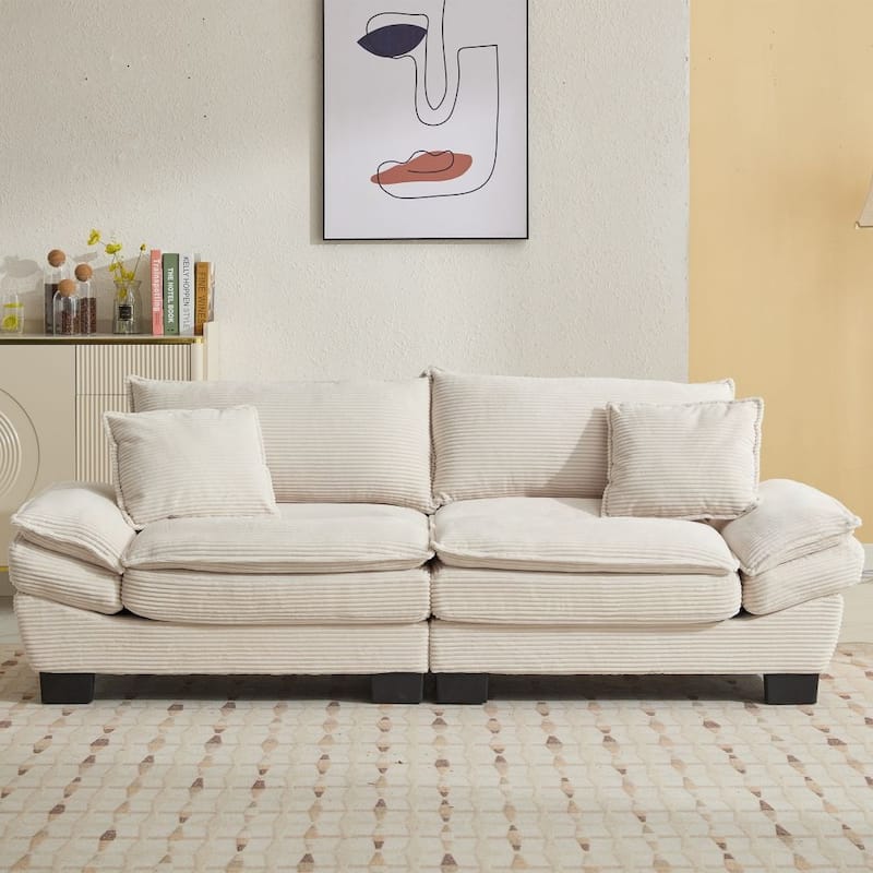 Corduroy Upholstered Deep Seat Sofa - Beige