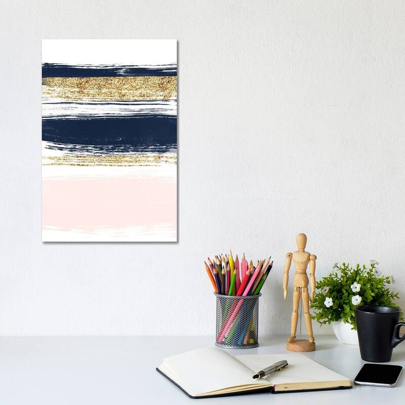 iCanvas "Lux Navy And Pink Paint Stripes" by Pixy Paper Canvas Print - 12x8x0.75