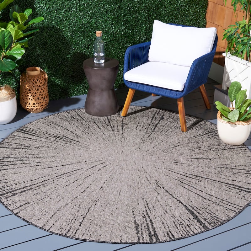 SAFAVIEH Courtyard Sabaha Indoor/Outdoor Waterproof Patio Backyard Rug - 6'7" Round - Beige/Black