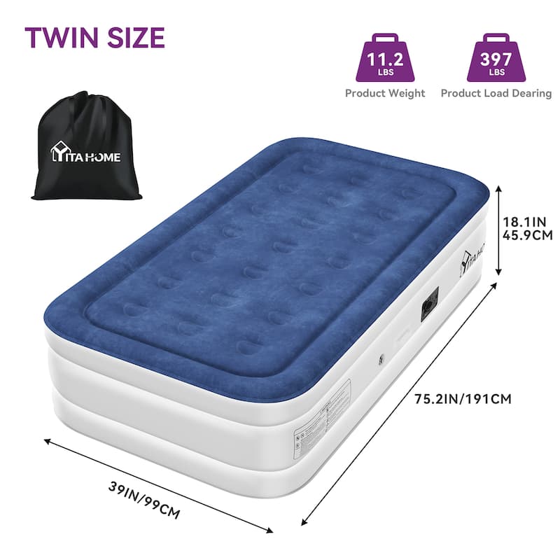 Moasis Air Mattress - White/Blue - Twin