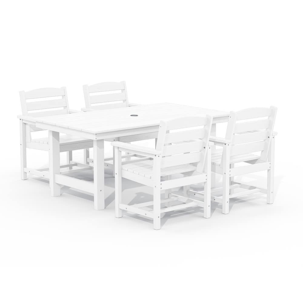 5-Piece HDPE Outdoor Dining Table Sets with Umbrella Hole - 1-Table 4-Chairs