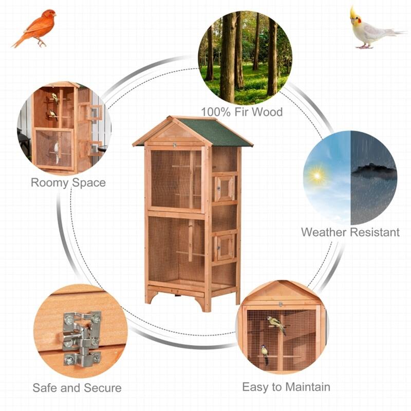 Outdoor Wooden Bird Aviary with Large Access Door Weather-Resistant Fir & Metal Wire, Removable Tray