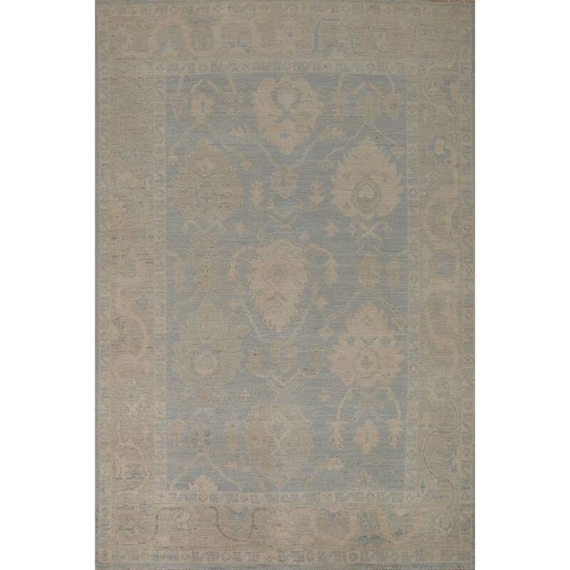 Vegetable Dye Blue Oushak Turkish Rug Handmade Bedroom Wool Carpet - 5'0"x 7'0"