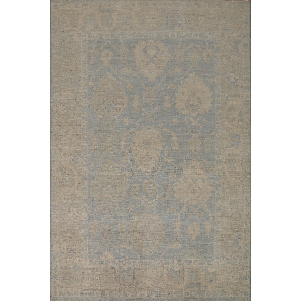 Vegetable Dye Blue Oushak Turkish Rug Handmade Bedroom Wool Carpet - 5'0"x 7'0"