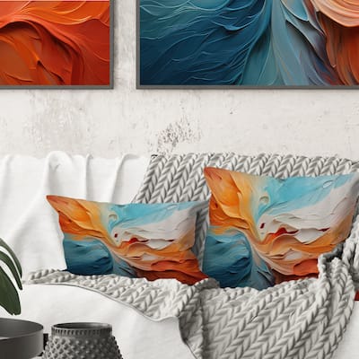 Designart "Teal Orange Bold Abstract Flow Collage I" Abstract Collages Printed Throw Pillow