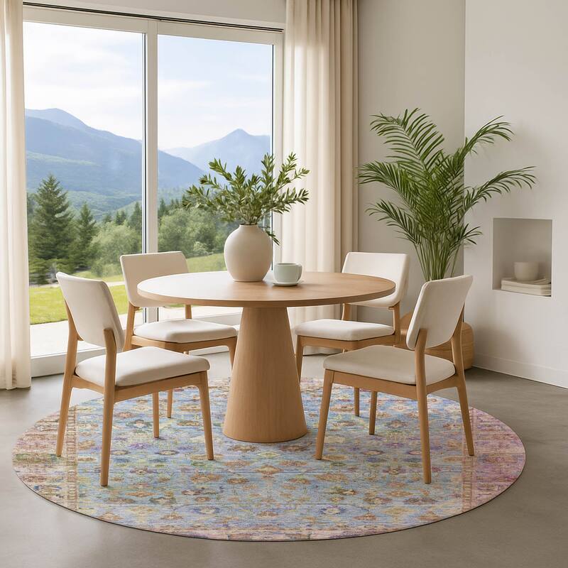 Premium Washable Super Soft Vintage Traditional Mayfield Rug - Seafoam - 8' x 8'