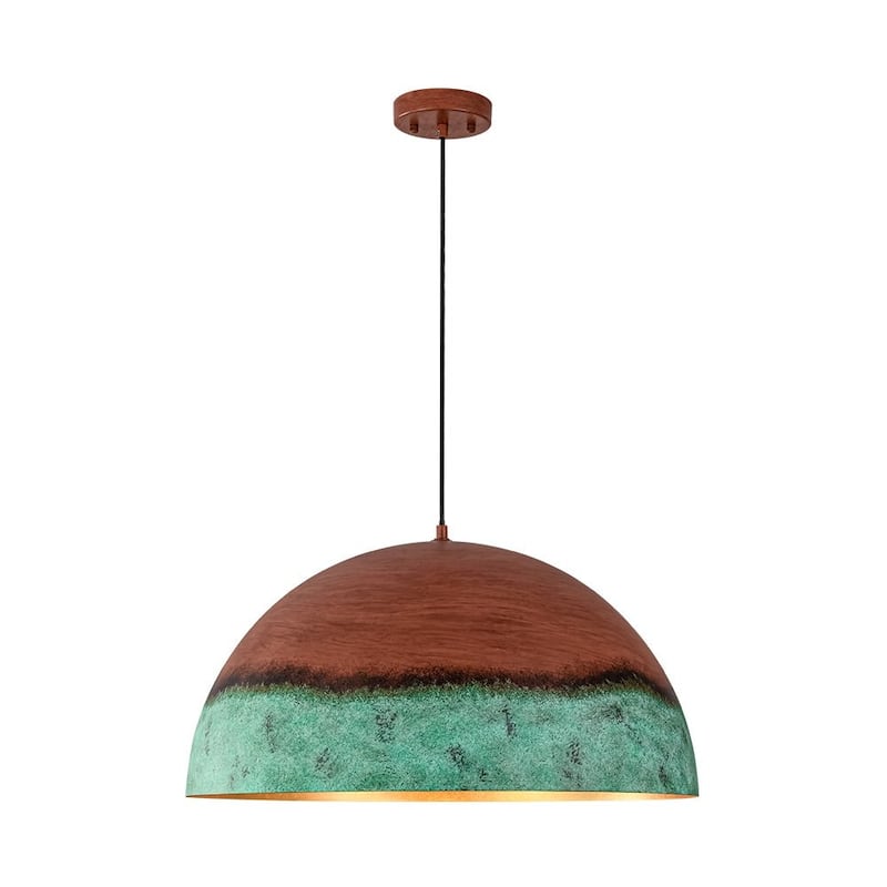 Weathered Copper Metal Oversized Dome Pendant Green Patina Accent
