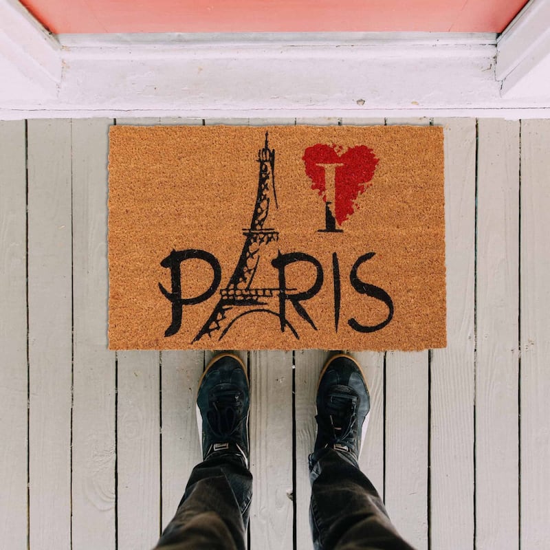 Sheltered Coconut Door Mat Printed Paris Eiffel 24x16 Natural