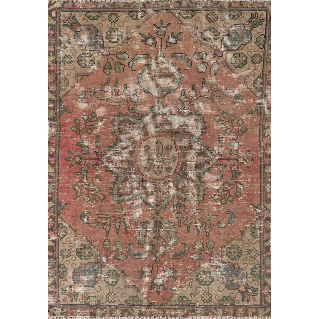 Distressed Tabriz Persian Accent Rug Handmade Wool Carpet - 3'1"x 4'7"