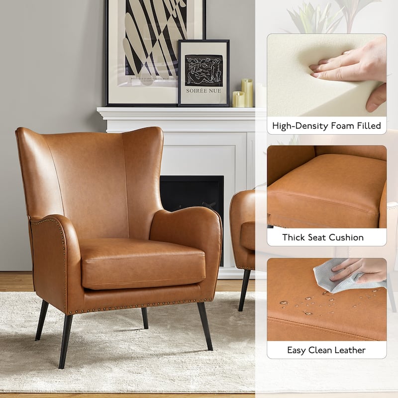 Invidiae Transitions Modern Leather Wngback Armchair with Metal Legs