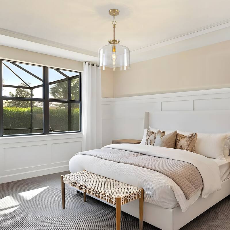 Starsky 1-Light Clear Glass Bell Jar / Cloche Pendant With Rope Accent