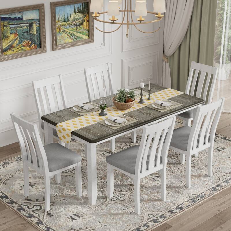 7-Piece Dining Set with Extendable Table and 6 Upholstered Chairs - Brown