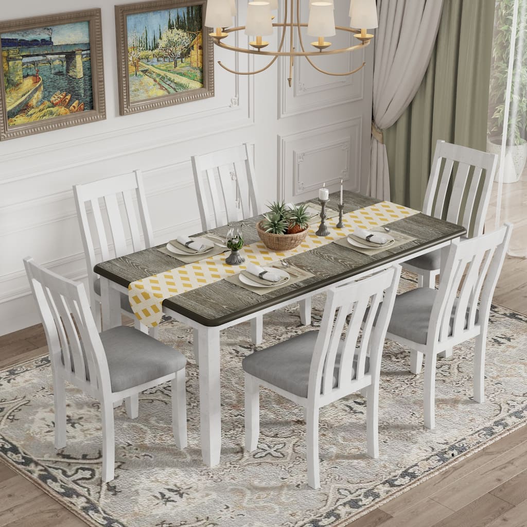 7-Piece Dining Set with Extendable Table and 6 Upholstered Chairs