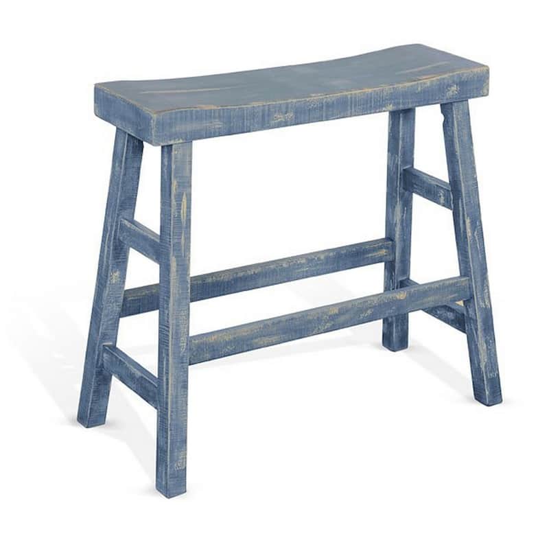 Rena Bar Height Bench | Trestle Legs with Footrests | 33" Wide Rustic Ocean Blue Mahogany Wood
