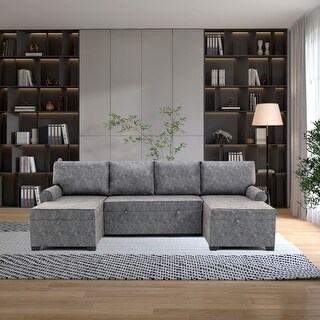 Pull Out U Shaped Sofa Bed%2C Two Chaise Lounges With Storage%2C 2 USB Charging Ports 